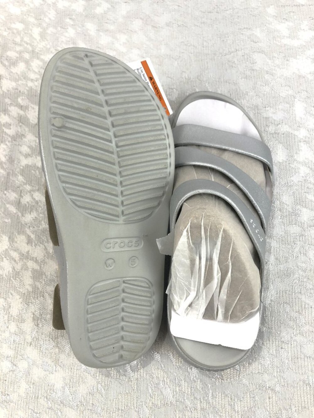 Crocs Getaway Silver Metallic Strappy Sandals Women's Size 5 NWT - Picture 7 of 10